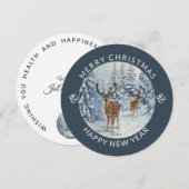 Rond modern | Winterbos w/Deer | Kerstmis Feestdagenkaart (Voorkant / Achterkant)