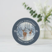 Rond modern | Winterbos w/Deer | Kerstmis Feestdagenkaart (Staand voorkant)