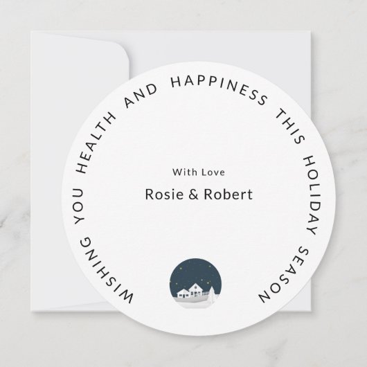 Rond modern | Wit-winterdorp | Kerstmis Feestdagenkaart (Achterkant)