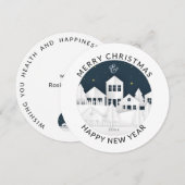 Rond modern | Wit-winterdorp | Kerstmis Feestdagenkaart (Voorkant / Achterkant)