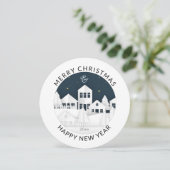 Rond  Modern | Witte Winterdorp | Kerstmis  Feestdagenkaart (Staand voorkant)