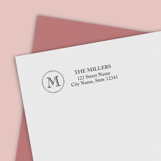 Rond randmonogram Familienaam Adres Zelfinktende Stempel