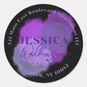 Rond retouradreslabel Paarse Roze Sterrengids Ronde Sticker (Voorkant)