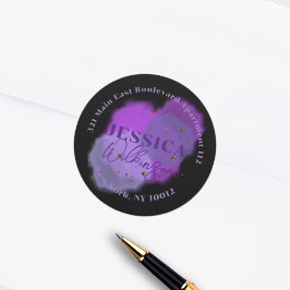 Rond retouradreslabel Paarse Roze Sterrengids Ronde Sticker