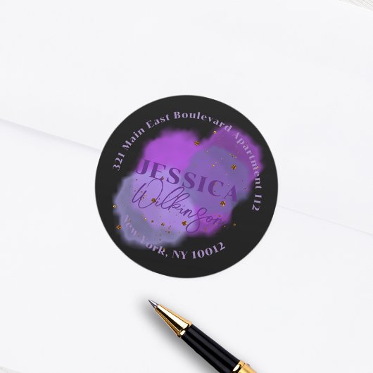Rond retouradreslabel Paarse Roze Sterrengids Ronde Sticker