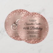 Rond Roos Gold Glitter Monogram 90e verjaardag Kaart (Voorkant / Achterkant)
