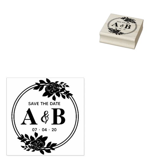 Rond Roos  Monogram Sla de datum op Rubberstempel (Gestempeld)