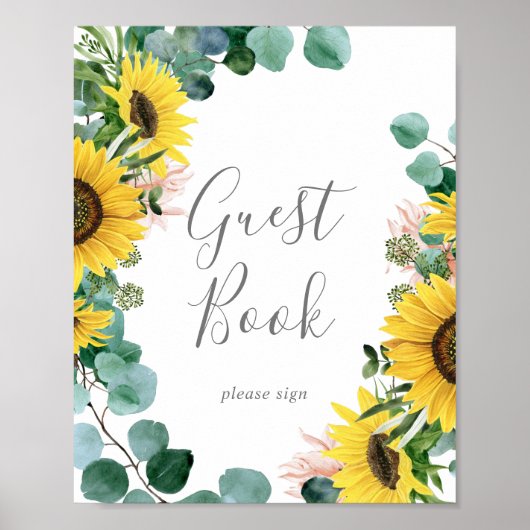 Rond Rustic Sunflower Eucalyptus Guestboek Bord Poster (Voorkant)
