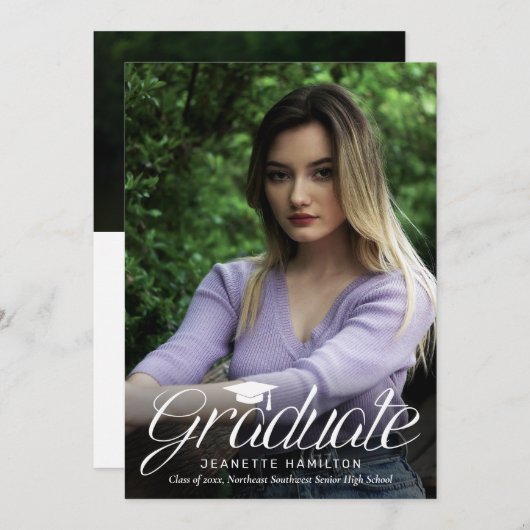 Rond script voor/achter foto-Afstuderen Kaart (Voorkant / Achterkant)