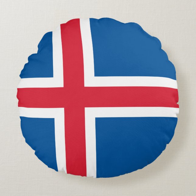 Rond Sierkussen met de vlag van IJsland Kussen (Voorkant)