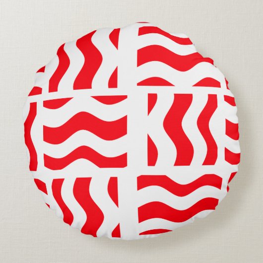 Rond Sierkussen met rode en witte Pouf-stijl Rond Kussen (Achterkant)