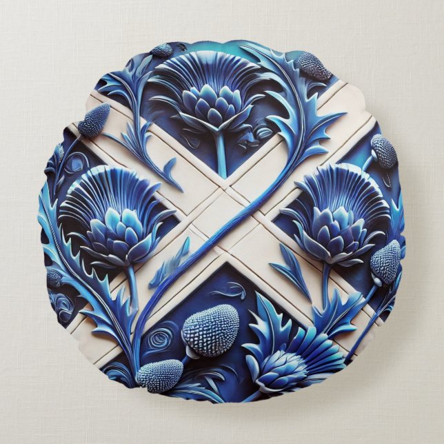 Rond Sierkussen met Scottish Thistles Design Kussen (Voorkant)