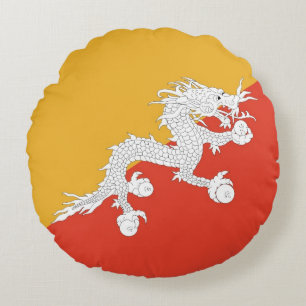 Rond Sierkussen met vlag van Bhutan Kussen