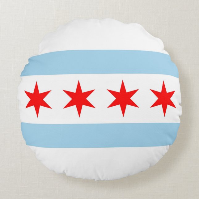 Rond Sierkussen met vlag van Chicago, Illinois Rond Kussen (Voorkant)