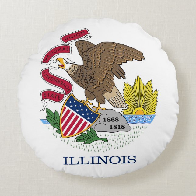 Rond Sierkussen met vlag van Illinois, Verenigde S Rond Kussen (Voorkant)