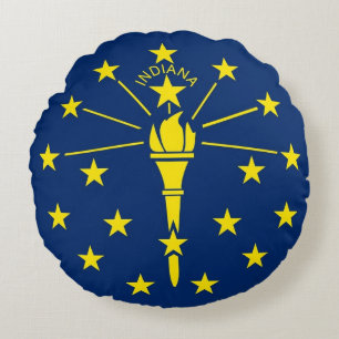 Rond Sierkussen met vlag van Indiana, Verenigde St Kussen