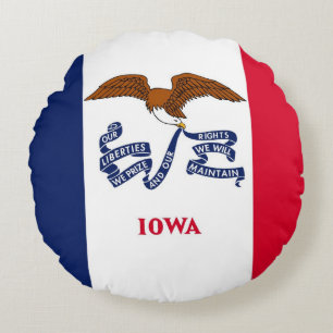 Rond Sierkussen met vlag van Iowa, USA Kussen