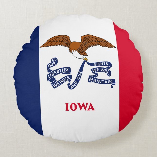 Rond Sierkussen met vlag van Iowa, USA Rond Kussen (Voorkant)