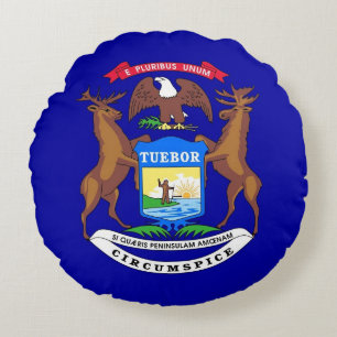 Rond Sierkussen met vlag van Michigan, Verenigde S Kussen