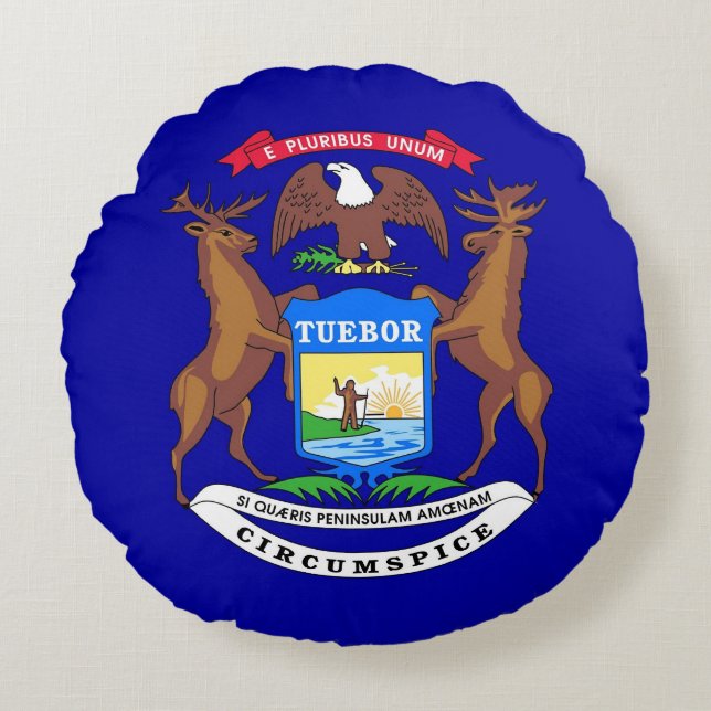 Rond Sierkussen met vlag van Michigan, Verenigde S Rond Kussen (Voorkant)