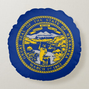 Rond Sierkussen met vlag van Nebraska, Verenigde S Kussen