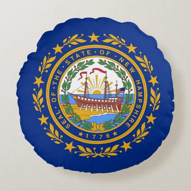Rond Sierkussen met vlag van New Hampshire Rond Kussen (Voorkant)