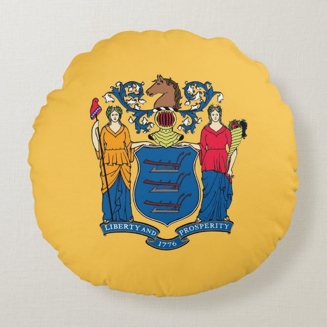 Rond Sierkussen met vlag van New Jersey, Verenigde Rond Kussen (Voorkant)
