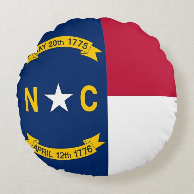 Rond Sierkussen met vlag van North Carolina Rond Kussen (Voorkant)