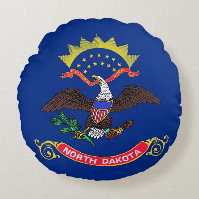 Rond Sierkussen met vlag van North Dakota Kussen (Voorkant)