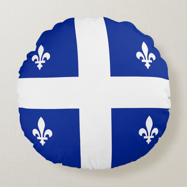 Rond Sierkussen met vlag van Quebec, Canada Rond Kussen (Voorkant)
