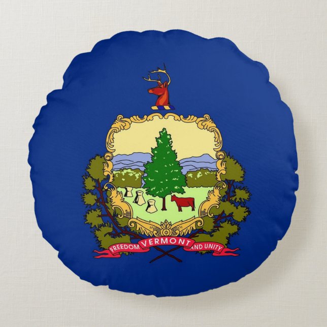 Rond Sierkussen met vlag van Vermont, Verenigde St Rond Kussen (Voorkant)