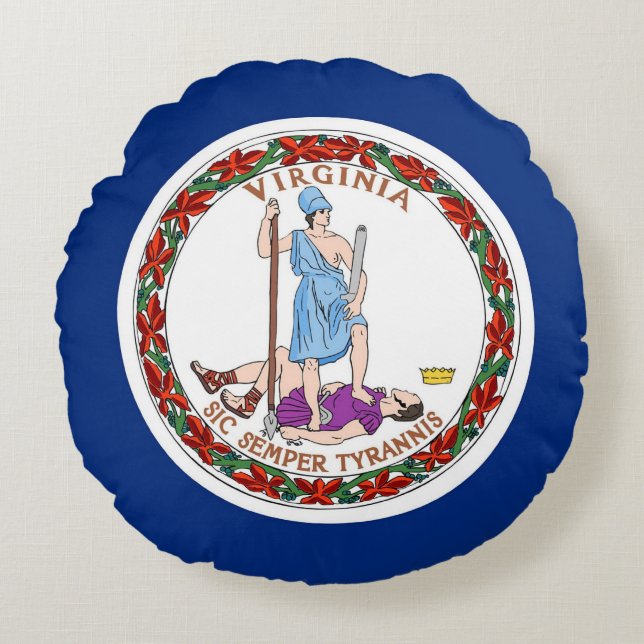 Rond Sierkussen met vlag van Virginia, Verenigde S Rond Kussen (Voorkant)