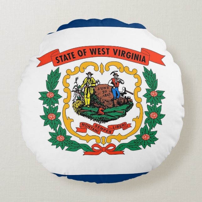 Rond Sierkussen met vlag van West Virginia, Vereni Rond Kussen (Voorkant)