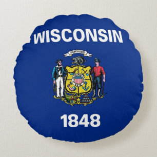 Rond Sierkussen met vlag van Wisconsin, Verenigde  Kussen