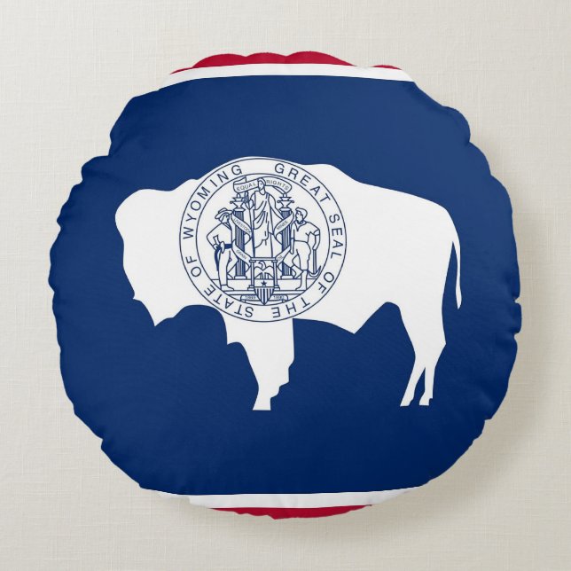 Rond Sierkussen met vlag van Wyoming, Verenigde St Rond Kussen (Voorkant)