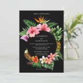 Rond Tropisch Hawaïaans Bloemstuk Bruiloft- Zwart Kaart (Staand voorkant)