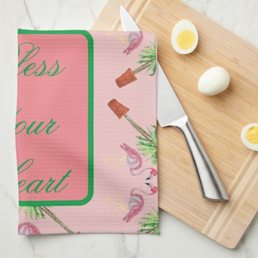 Rond uw hartroze flamingos palm theedoek (Quarter Fold)