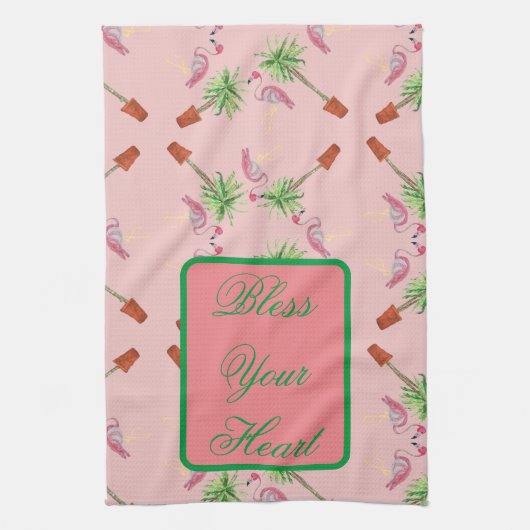 Rond uw hartroze flamingos palm theedoek (Verticaal)