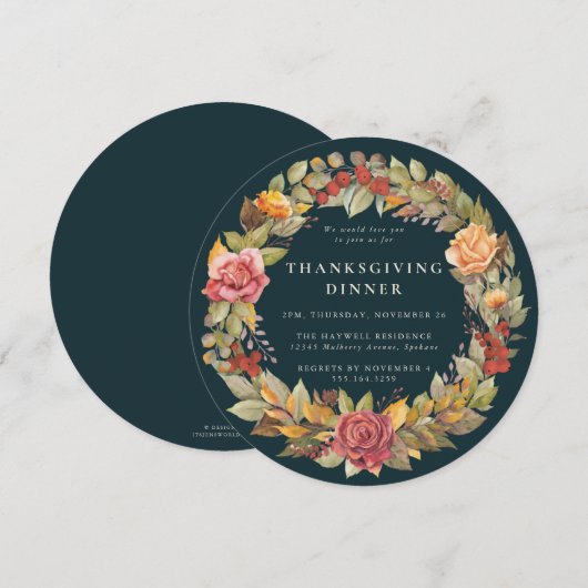 Rond/vierkant Nachtelijk Wreater Thanksgiving Dinn Kaart (Voorkant / Achterkant)