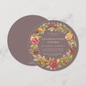 Rond/vierkant Nachtelijk Wreater Thanksgiving Dinn Kaart (Voorkant / Achterkant)