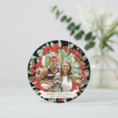 Rond/vierkant Rood Berry+Eucalyptuskerstmis Feestdagenkaart (Staand voorkant)