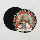 Rond/vierkant Rood Berry+Eucalyptuskerstmis Feestdagenkaart (Voorkant / Achterkant)