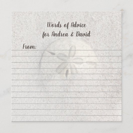 Rond zand dollair blank advies bruiloft kaarten (Voorkant)