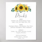Rond Zonnebloem Bruiloft Drankjes Menu Bord Poster (Voorkant)