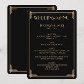 Rond zwart Great Gatsby Art Deco trouwmenu Menu (Voorkant / Achterkant)