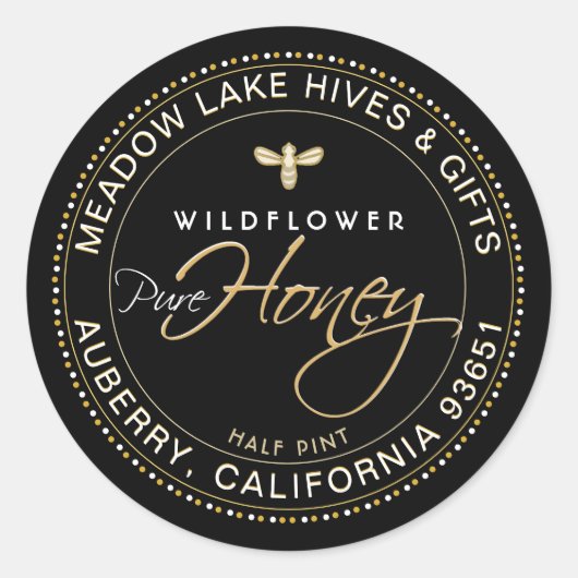 Rond zwart honingetiket Goudrand Ronde Sticker (Voorkant)