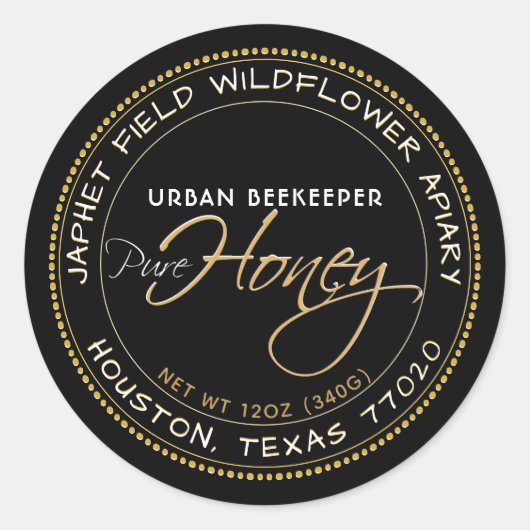 Rond Zwart honingetiket met gouden rand Ronde Sticker (Voorkant)