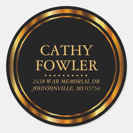 Rondcirkeladres - zwart en goud ronde sticker (Voorkant)
