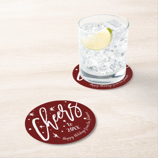 Ronde aangepaste familienaam | Hoera voor het nieu Ronde Kartonnen Onderzetter (Insitu)