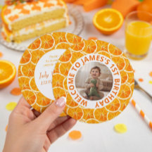 Ronde aangepaste foto- en citrus-verjaardagsuitnod